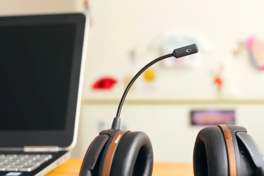 Headset and laptop on an assistance coordinator desk